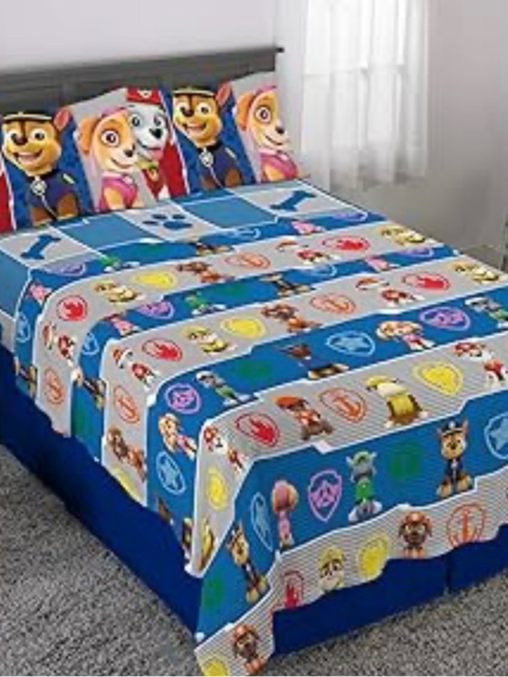 Paw Patrol Blue & Multi-Color Kids Bedding Set with Character Stripes size full